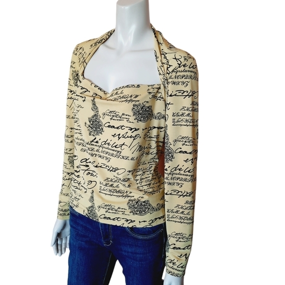 VINTAGE Y2K Knit Top size M/L French Script Sweetheart Neck - Picture 3 of 7